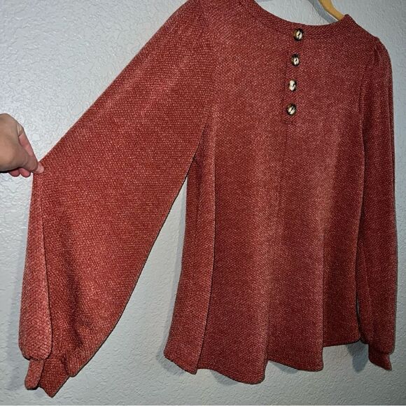 Perfect Peach Womens Crew Neck Balloon Sleeve Knitted Sweater Shirt Medium/Large - Picture 4 of 10
